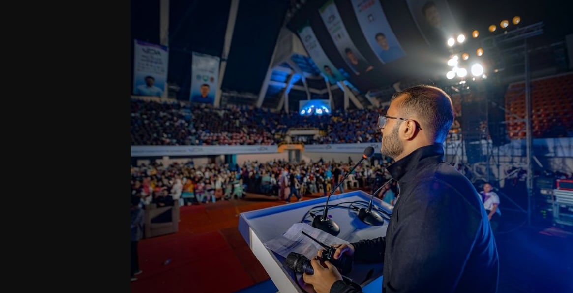 Md Abu Sayem speaking at an event